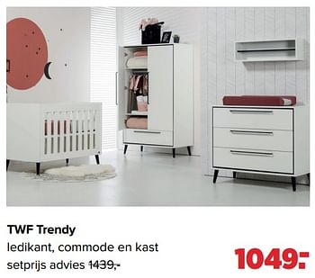 Aanbiedingen Twf trendy ledikant, commode en kast - TWF - Geldig van 04/09/2023 tot 30/09/2023 bij Baby-Dump