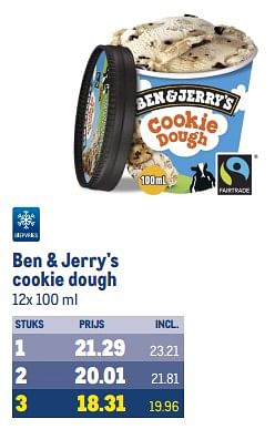 Aanbiedingen Ben + jerry’s cookie dough - Ben&amp;Jerry's - Geldig van 13/09/2023 tot 26/09/2023 bij Makro