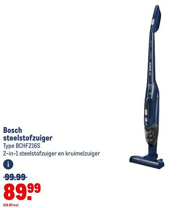 Aanbiedingen Bosch steelstofzuiger bchf216s - Bosch - Geldig van 13/09/2023 tot 26/09/2023 bij Makro
