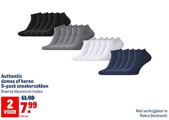 Aanbiedingen Authentic dames of heren 5-pack sneakersokken - Authentic - Geldig van 13/09/2023 tot 26/09/2023 bij Makro