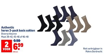 Aanbiedingen Authentic heren 3-pack basis sokken - Authentic - Geldig van 13/09/2023 tot 26/09/2023 bij Makro