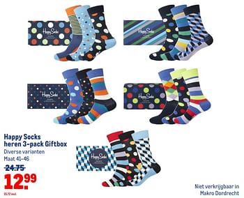 Aanbiedingen Happy socks heren 3-pack giftbox - Happy Socks - Geldig van 13/09/2023 tot 26/09/2023 bij Makro